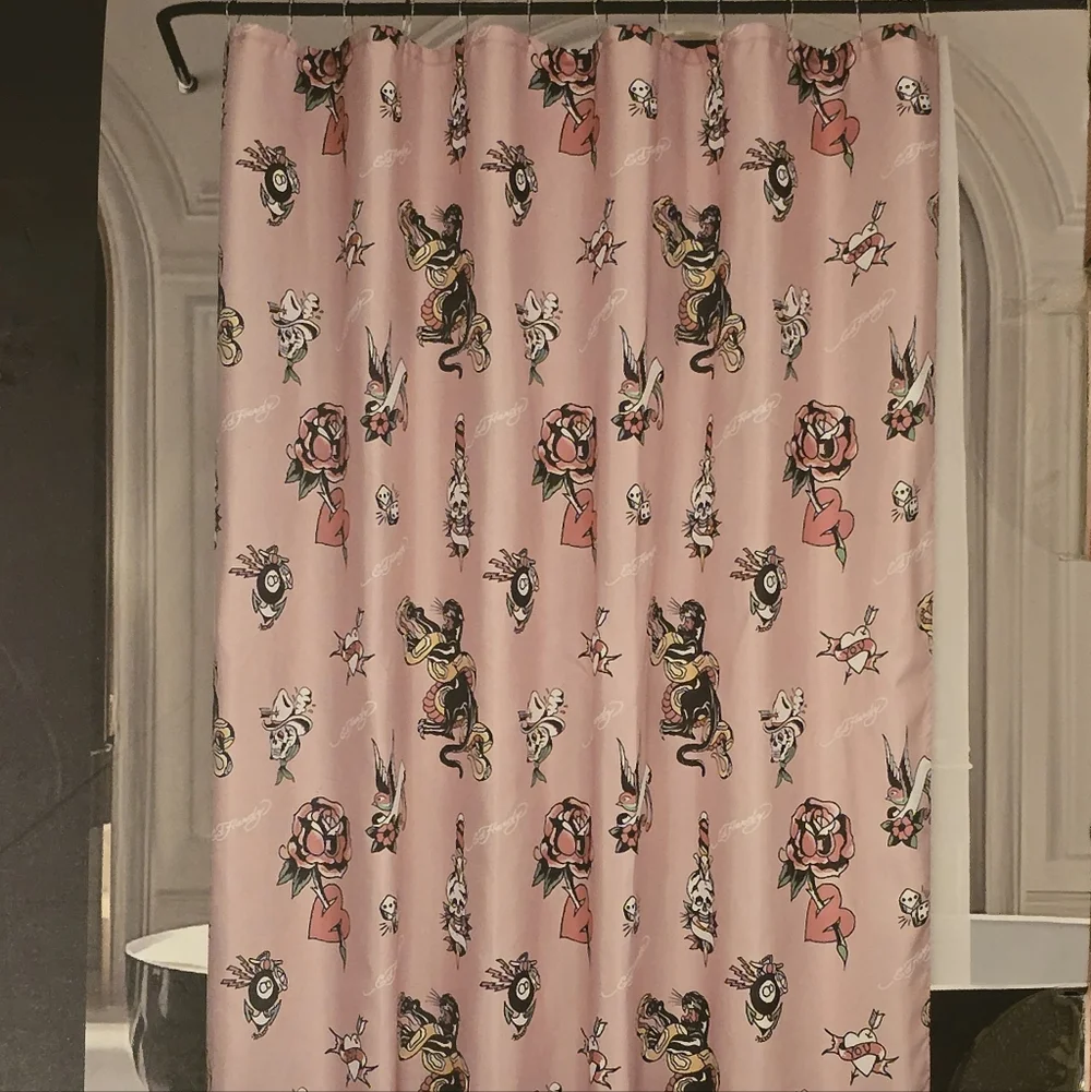 🎱 Ed Hardy 8 Ball Jaguar Shower Curtain Set 14 Pieces